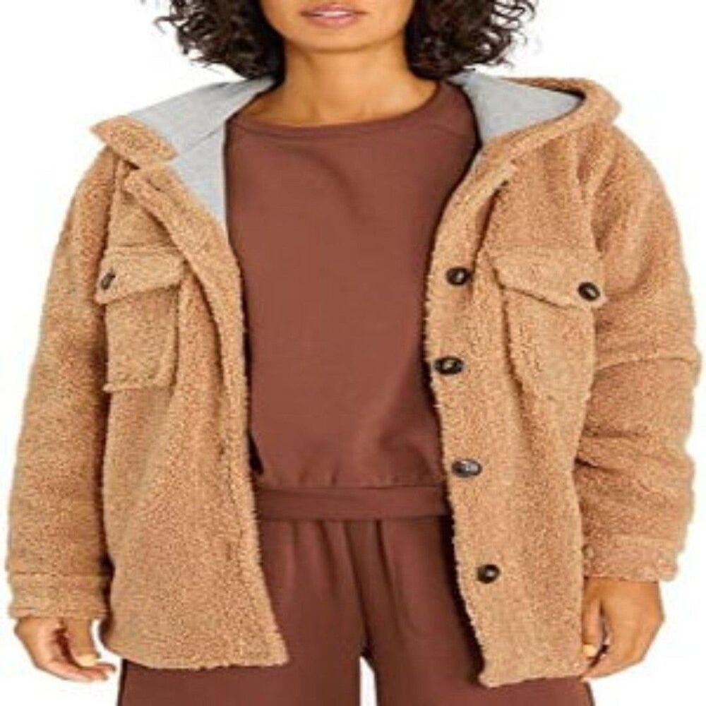 Sanctuary Harlow Sherpa Hoodie Teddy Shacket Coat SIZE small 4-6